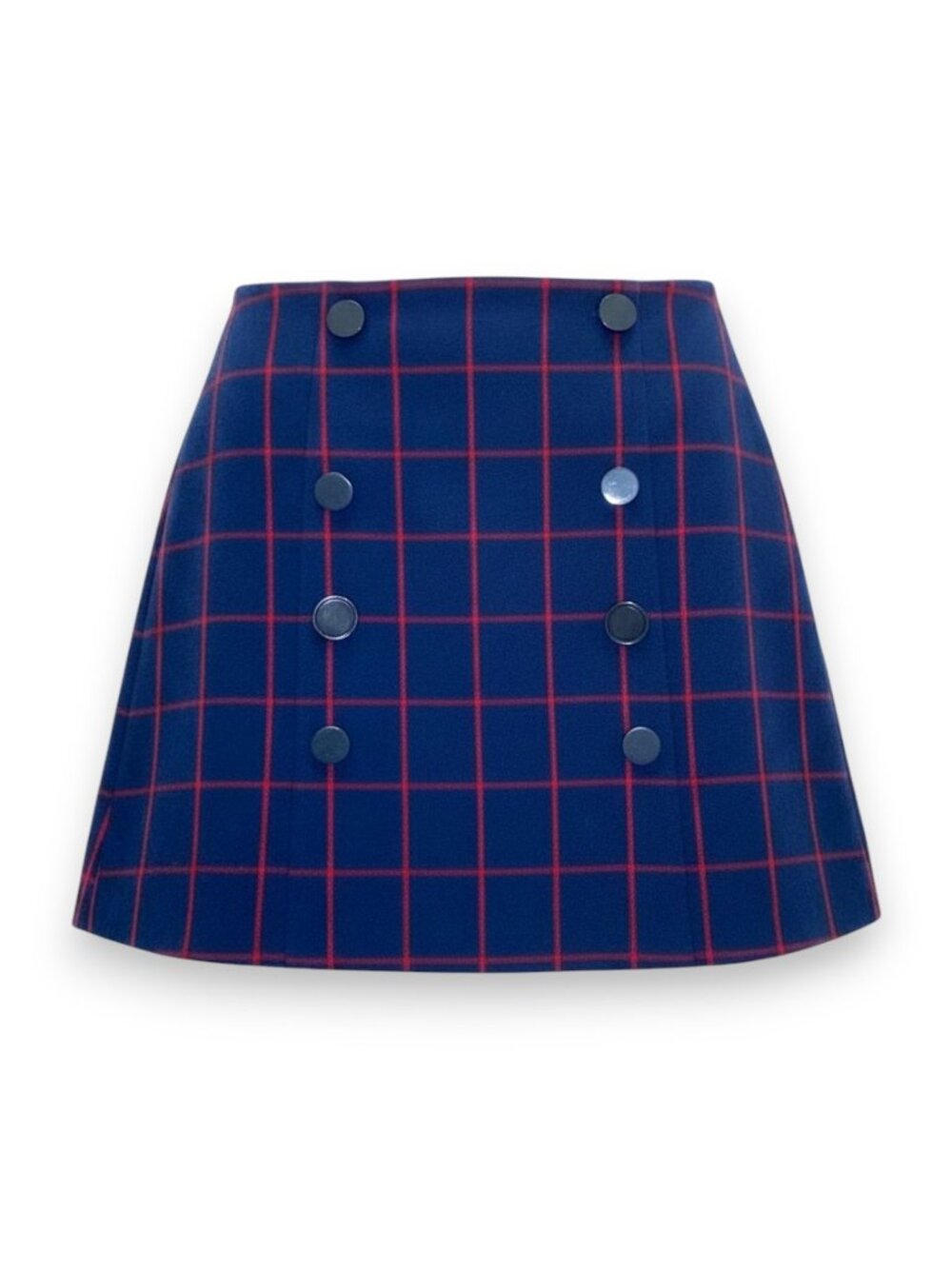 LOFT Plaid Mini Skirt Button Front Preppy Dark Academia Minimalist Sz 8 Workcore